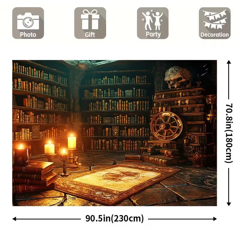 2D Magical Wizard Library Backdrop, Halloween & Witchcraft Photo Booth
