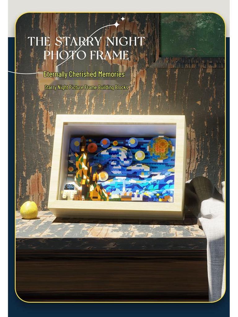 Starry Night Photo Frame Building Blocks: Compatible with Lego - Children's Educational Assembly Ornament Gift