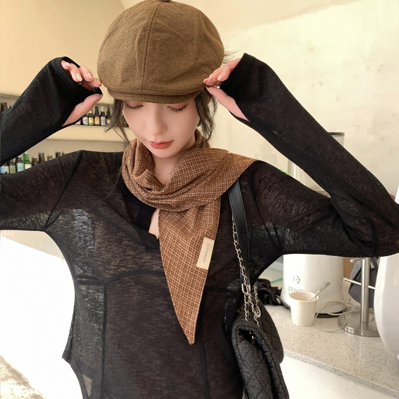 Temperamentní pletená kostkovaná trojúhelníková šála Šála s prémiovým vzhledem Dámská teplá šátek na hlavu Multifunkční ležérní malá šála