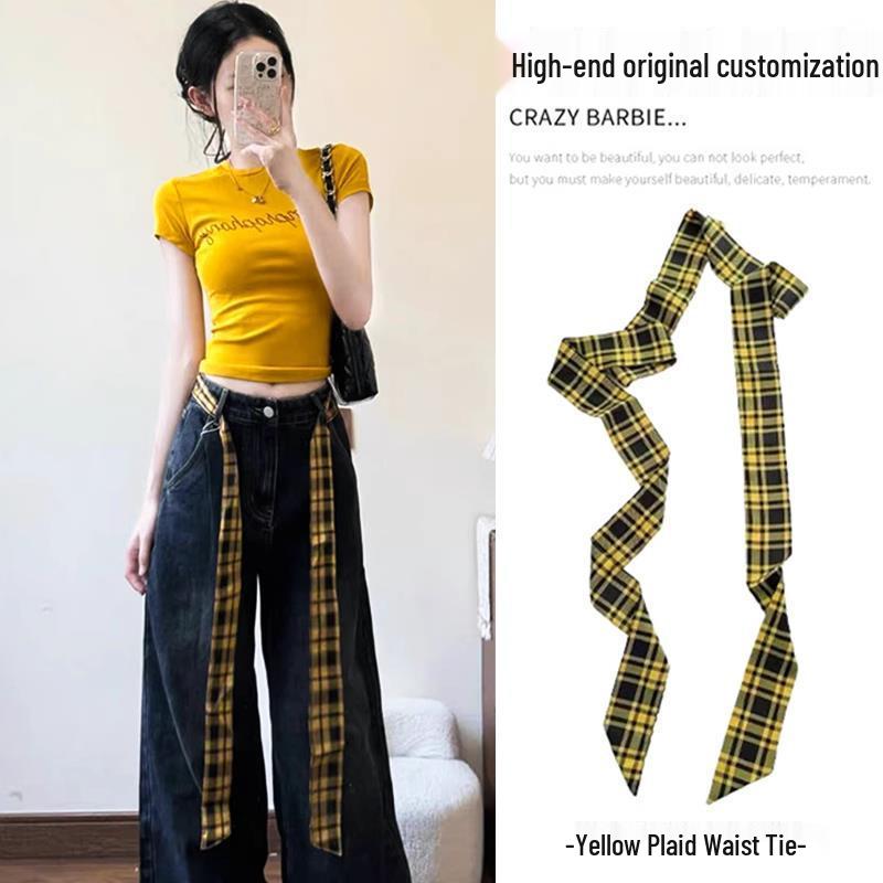 Ziyu Retro American Silk Scarf & Leather Belt with Waist Chain - Women's High-End Jeans Accessory 2025