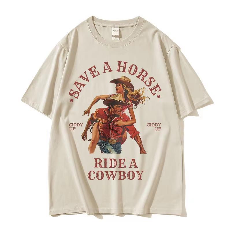 Save A Horse Ride A Cowboy Print T Shirt Men Women Harajuku Fashion Vintage O-Neck T-shirts Casual 100% Cotton Oversized T-shirt