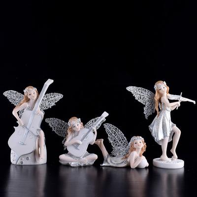 European Violin Angel Resin Craft Flower Fairy Ornaments Creative Children's Room Decor Girl's Birthday Gift Home Accessories