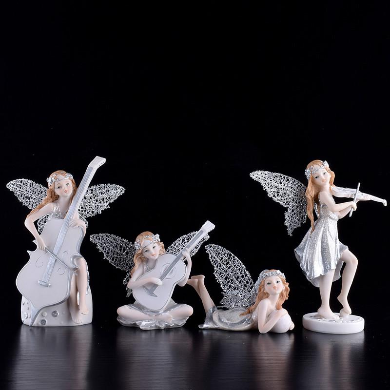 European Violin Angel Resin Craft Flower Fairy Ornaments Creative Children's Room Decor Girl's Birthday Gift Home Accessories