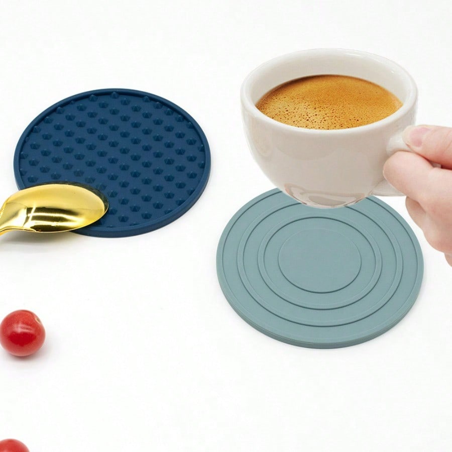 6Pcs/set Heat-resistant Coaster Silicone Anti-scalding Mat 10cm Round Silicone Coaster