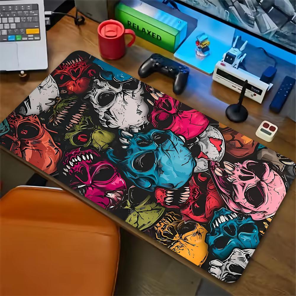 Green and Purple Skull Gaming Mouse Pad Large Mousepad XXL Table Mat Anti-slip Keyboard Rug Laptop Desk Game Office Home Writing