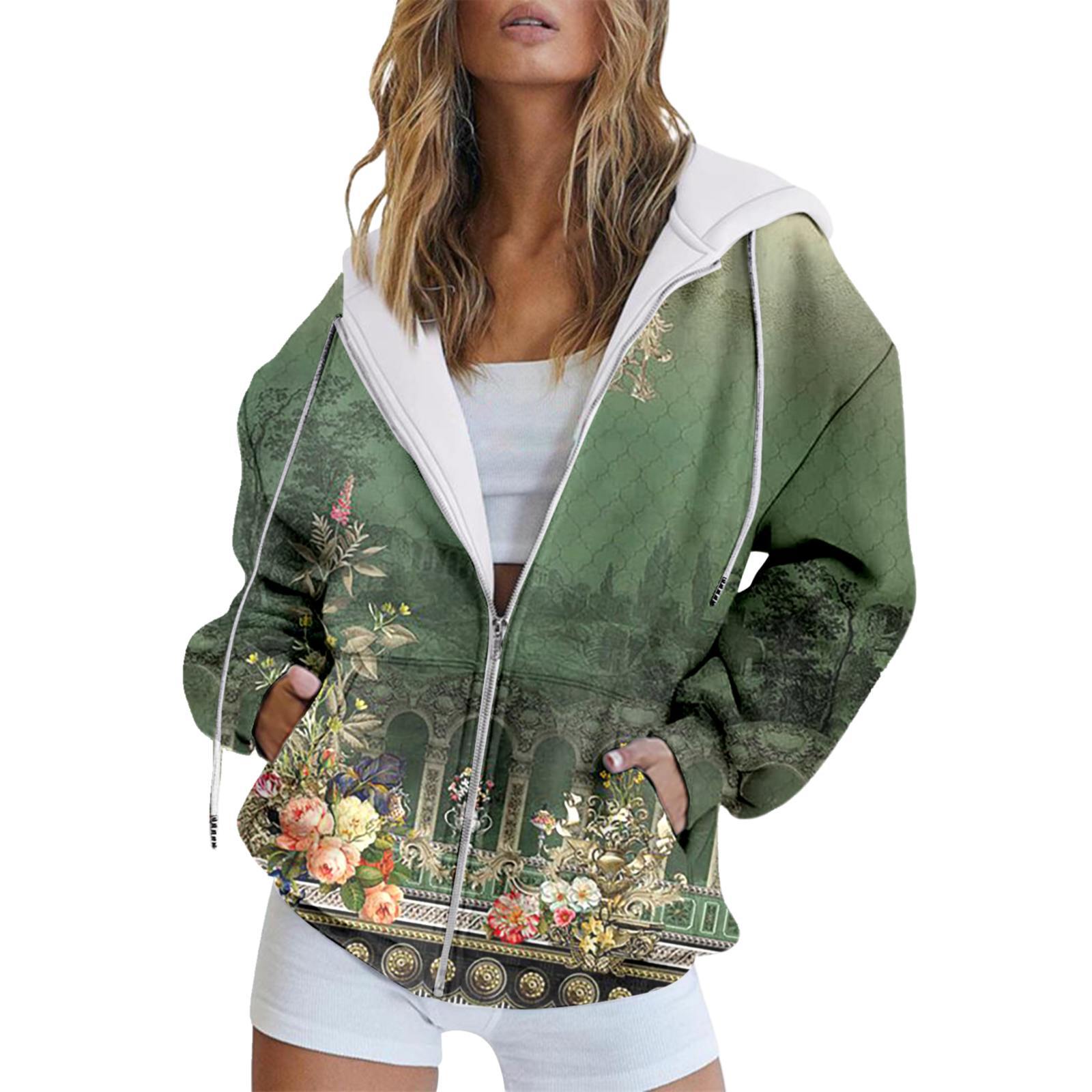 

Зимняя толстовка с капюшоном с принтом, спортивная одежда, пальто для женщин, толстовки с капюшоном на молнии и 3D-карманом, осенняя женская одежда XL