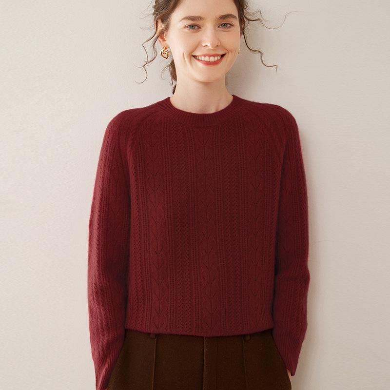 2024 Autumn/Winter Women's Loose Hollow-Out Cashmere Knit Pullover Sweater
