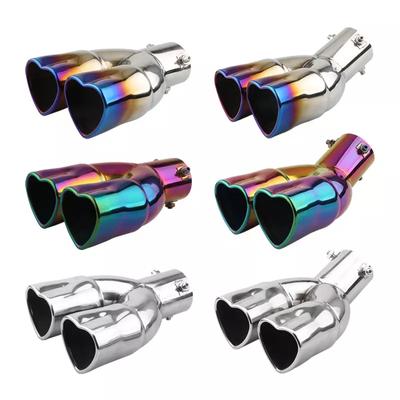 Universal Car Accessories Heart Shape Style Stainless Steel Exhaust Tips Muffler Tail Double-Pipe Tube