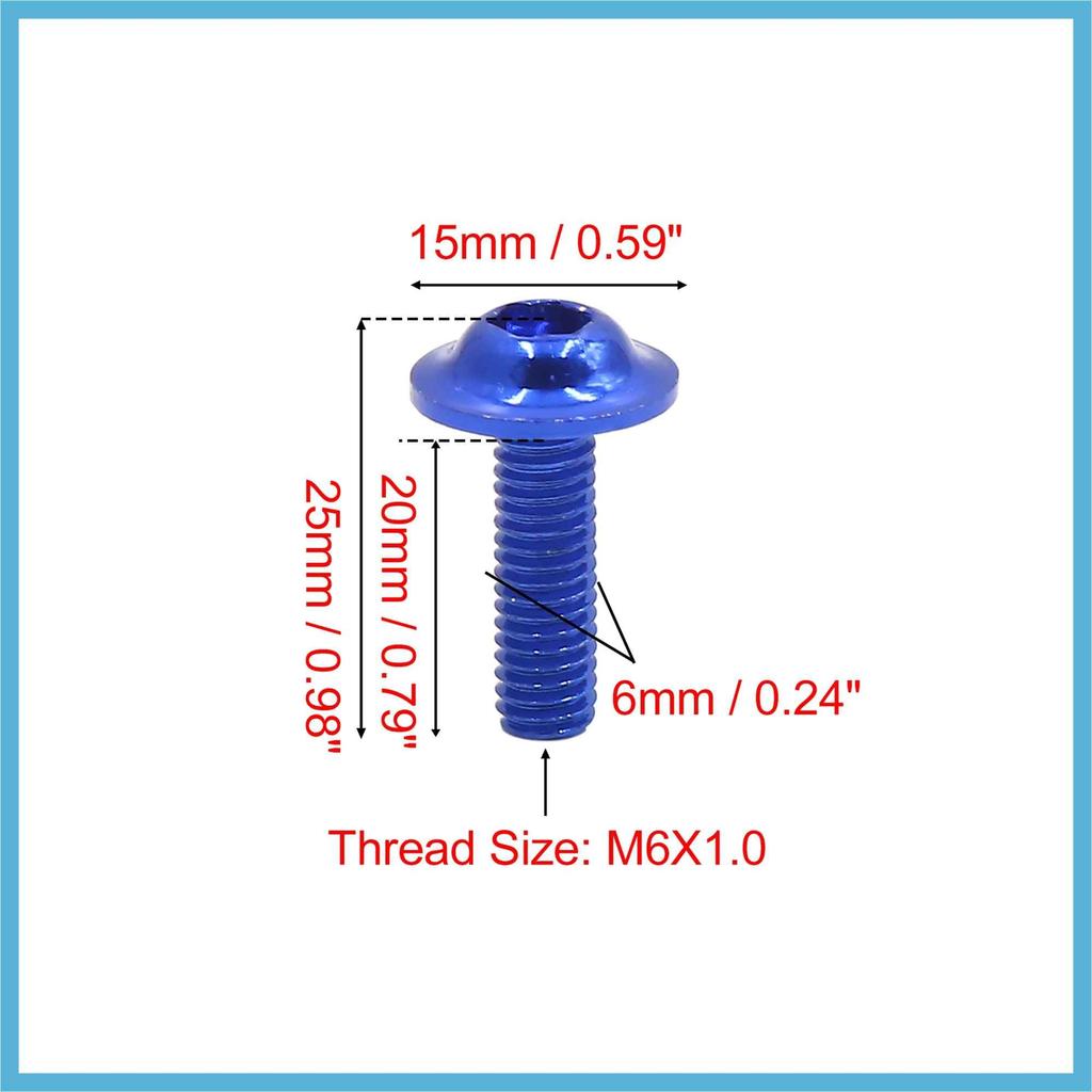 BULLSPANN Motorcycle Bolt Screws Hex Socket Bolts Aluminum Alloy M6 x 20 Blue 20pcs Replacement Parts Accessories