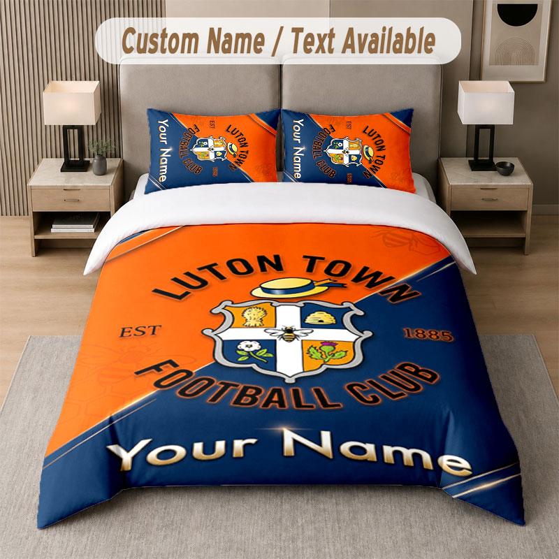 Benutzerdefiniertes Bettwäsche-Set Luton Town Muster, Druck Name Text 1 Bettbezug plus 2 Kissenbezüge Heimtextilien