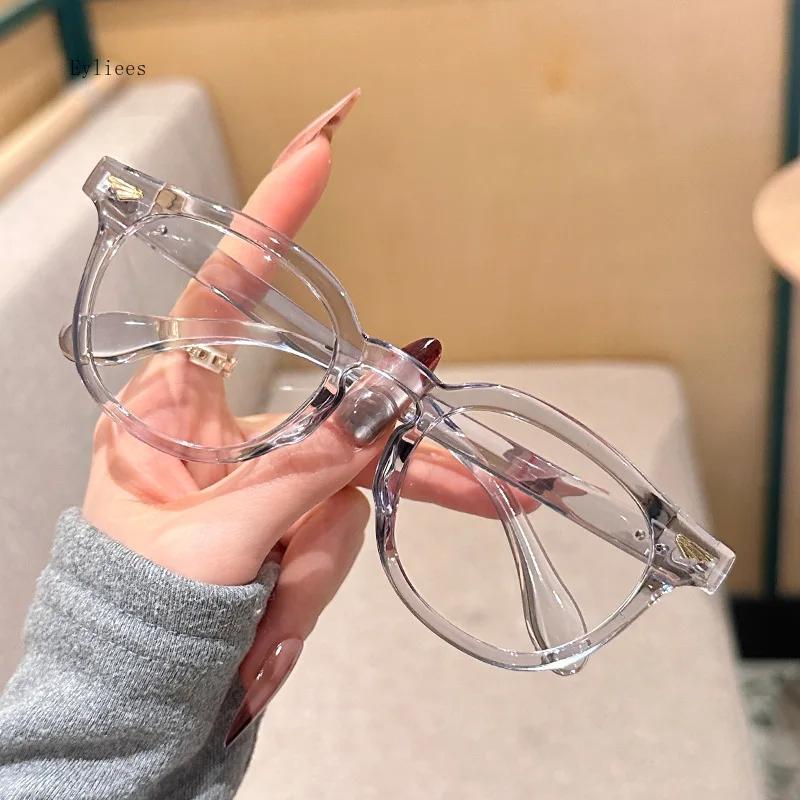 Round Flat Glasses for Women Men Retro Rivet Spectacle Plain Shape Eyeglasses Simple Anti-blue Light Compute Eyewear