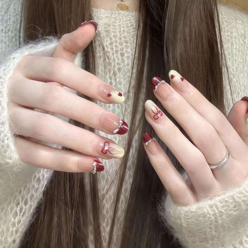 Cat Eye Bowknot Whitening Nails: Wearable, Detachable, Student-Friendly, Semi-Handmade Manicure.