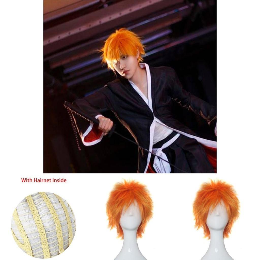 Bright Bleach Kurosaki Ichigo Wig Cosplay Hairpiece Adult Party Prop