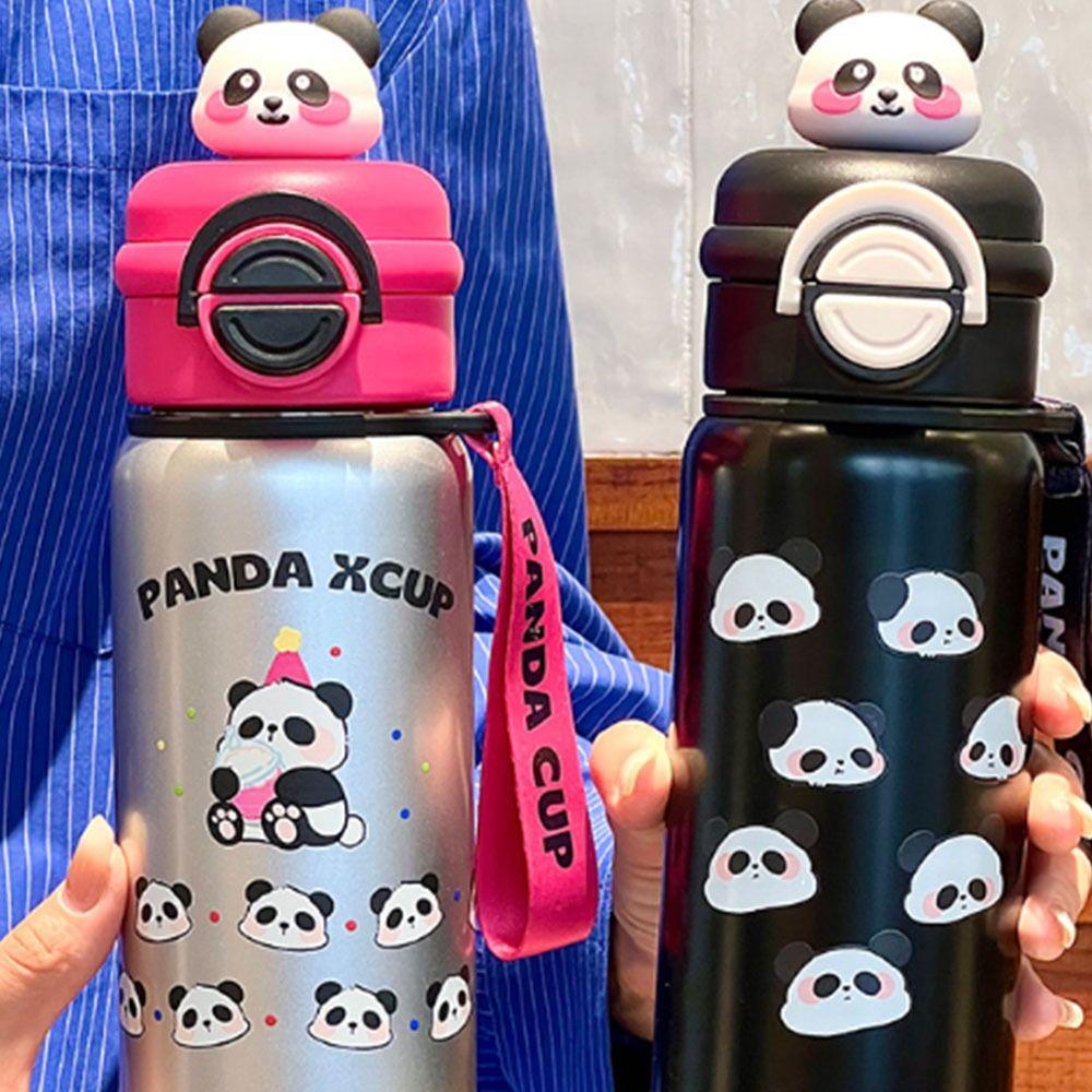 Large Capacity Panda  Insulated Cup Double Straw Drinking Water Cup  Outdoor Sports