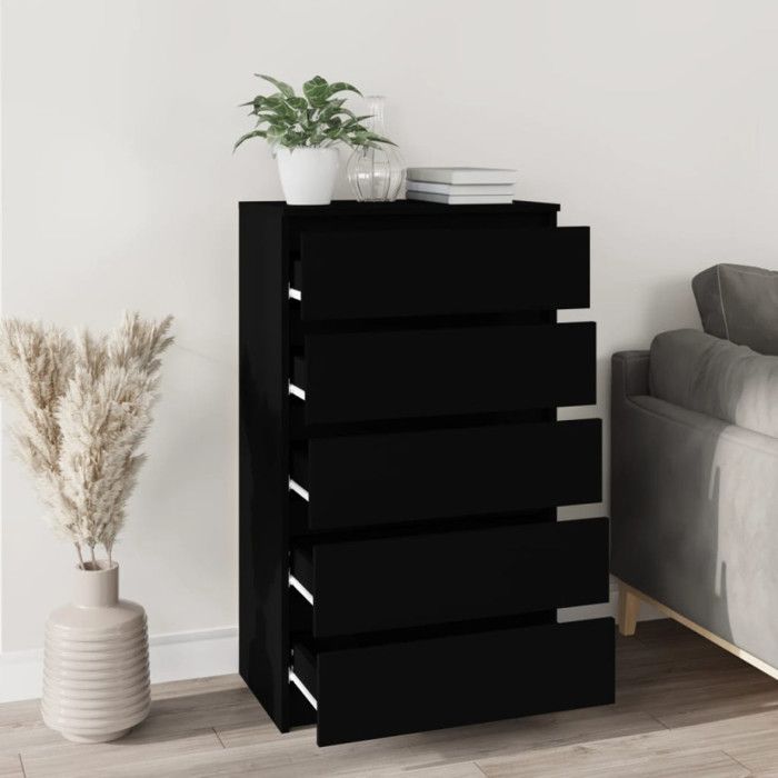 VidaXL Commode, Buffet avec 5 Tiroirs, Armoire de Rangement, Meuble de Salle de Séjour Chambre à Coucher, Moderne, Noir Bois 823017