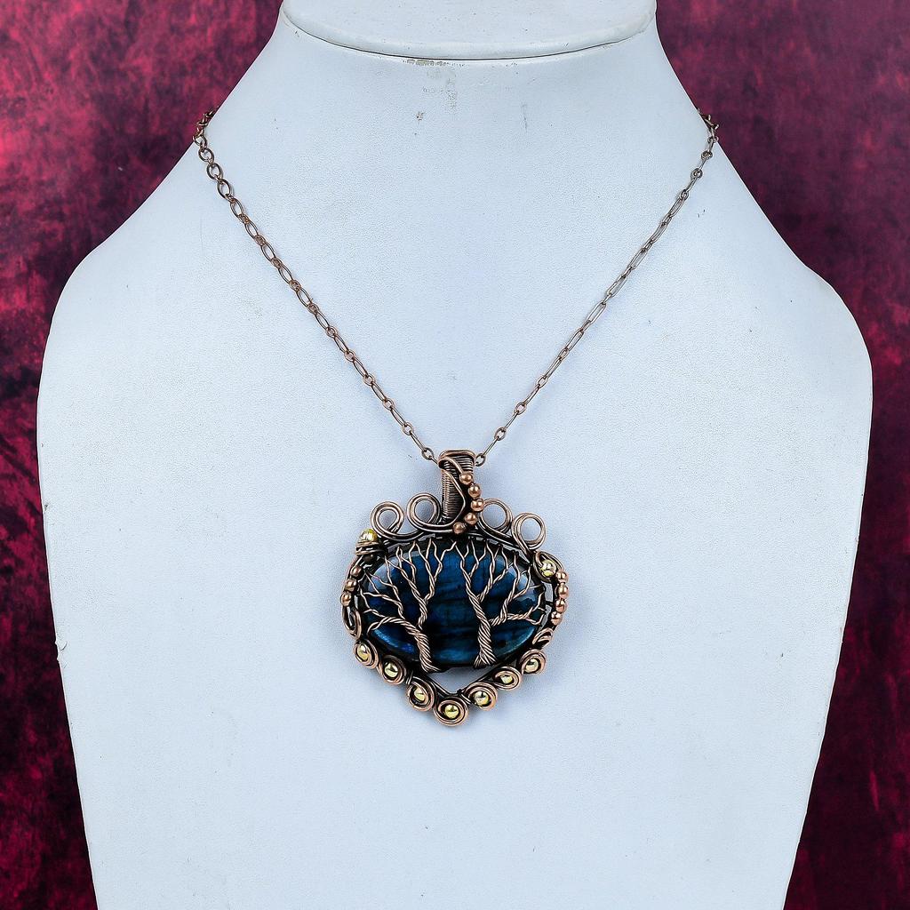 Tree Of Life Labradorite Gemstone Pendant Handmade Copper Wire Wrapped Pendant