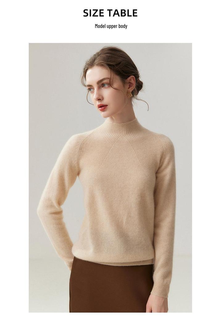 Lekasha 100% Pure Cashmere Women's Loose-Fit 12-Gauge Half-High Neck Sweater Base Layer