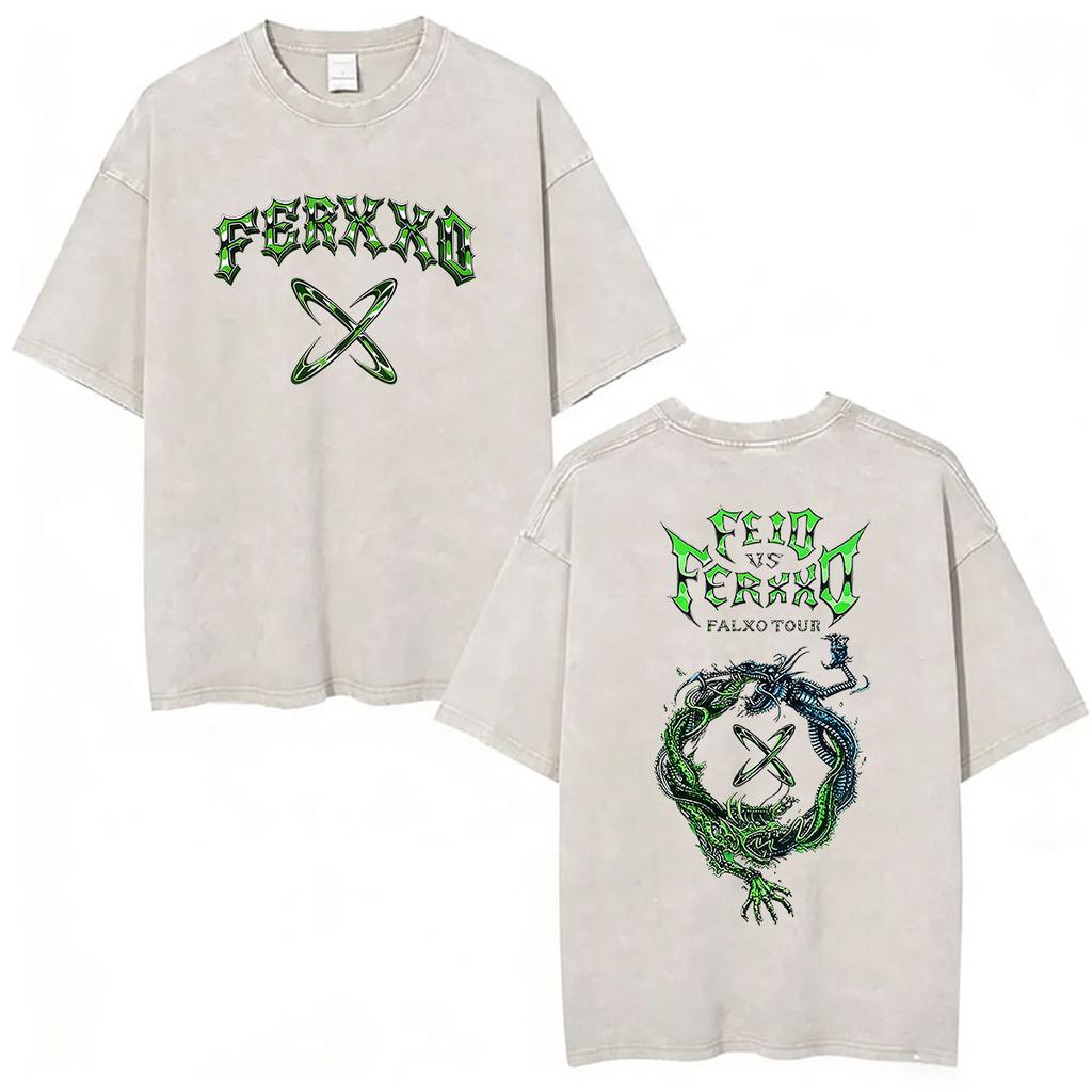 Vintage Washed Feid VS Ferxxo Falxo Tour 2026 Graphic Tshirt Men Women Gothic Fashion High Quality Oversized T Shirt Streetwear