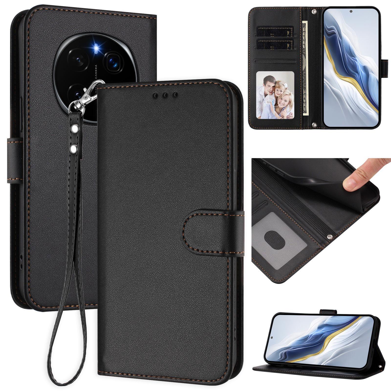

For Honor Magic7 Pro 5G Leather Case Wallet Stand Phone Cover with Wrist Strap Blue