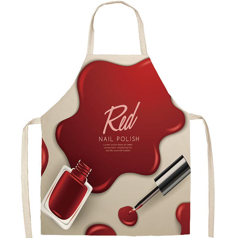 Nail Polish Lipstick Beauty Kitchen Women Apron Household Cleaning Flax Pinafore Salon Home Cooking Baking Adult Bib