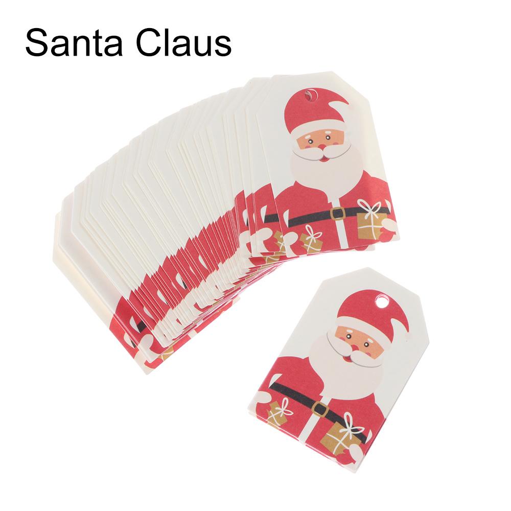 50PCS Christmas Labels Santa Claus Elk Gloves Tree Labels Xmas Decoration Hang Tags Christmas Gift Wrapping Supplies Kraft Tag