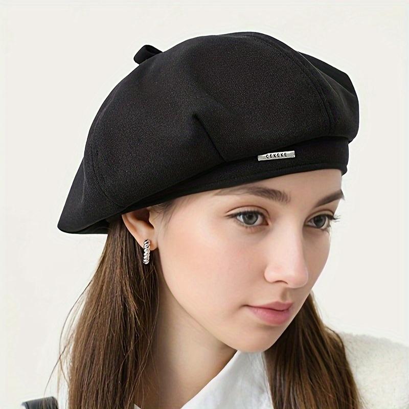 Béret à étiquette métallique pour femme, chapeau de ski décontracté rétro pour sports de plein air, cyclisme, automne et hiver