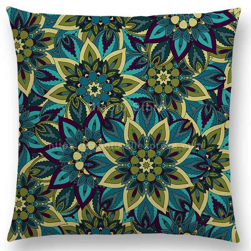 Boho Colorful Flowers Abstract Ethnic Floral Pillow Case Mandalas Pattern Design Vintage Patchwork Retro Cushion Cover