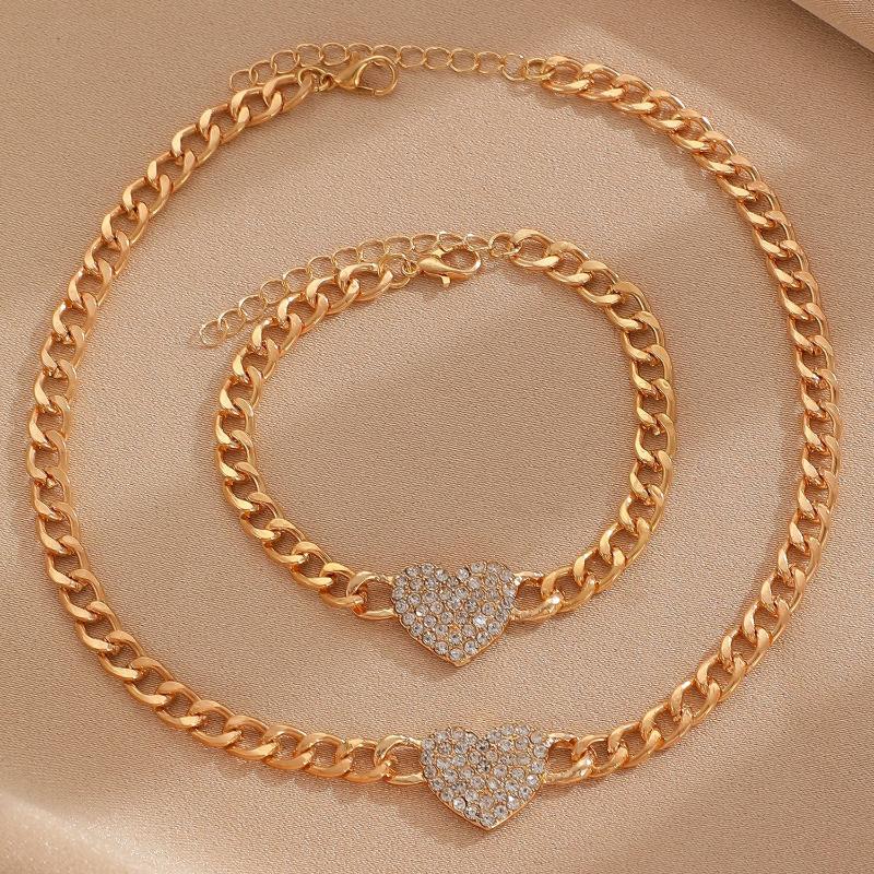 2-piece/set Sparkling Inlaid Zircon Love Necklace, Bracelet, Women's Luxury Wedding Banquet Jewelry Set Gift
