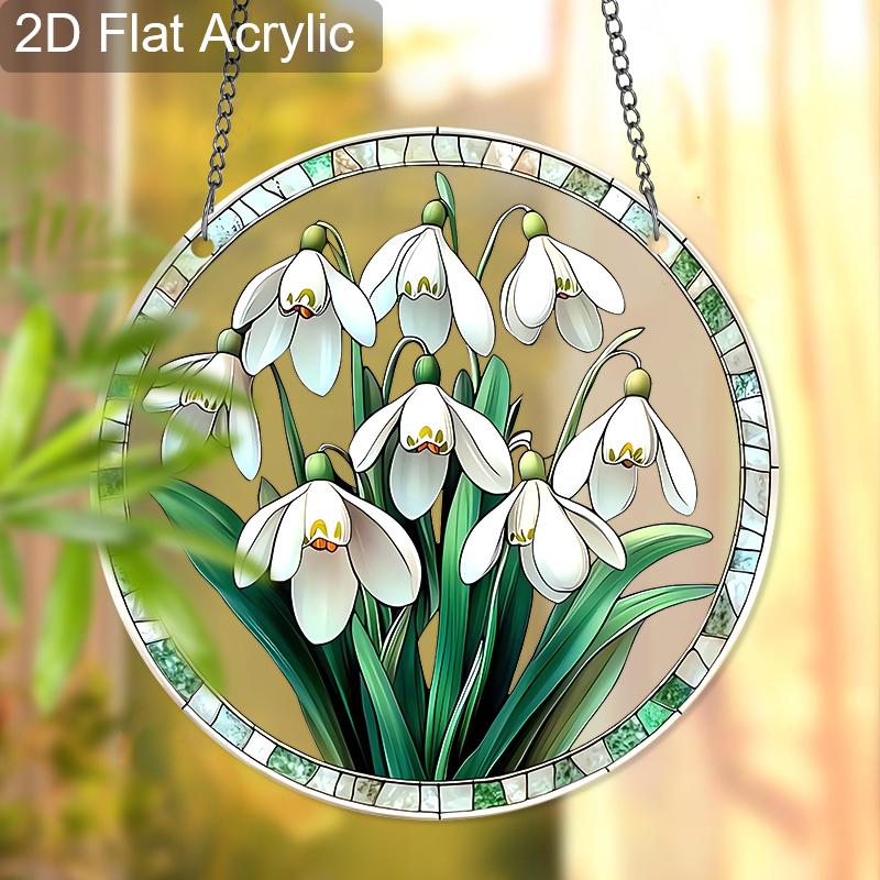 Acrylic Snowdrop Flowers Suncatcher, Stained Glass Style Window Hanging Ornament for Floral and Nature Lovers