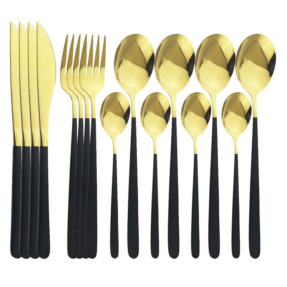 16Pcs Green Gold Dinnerware Set 304 Stainless Steel Cutlery Set Knives Forks Spoons Dinner Set Kitchen Tableware Silverware Set