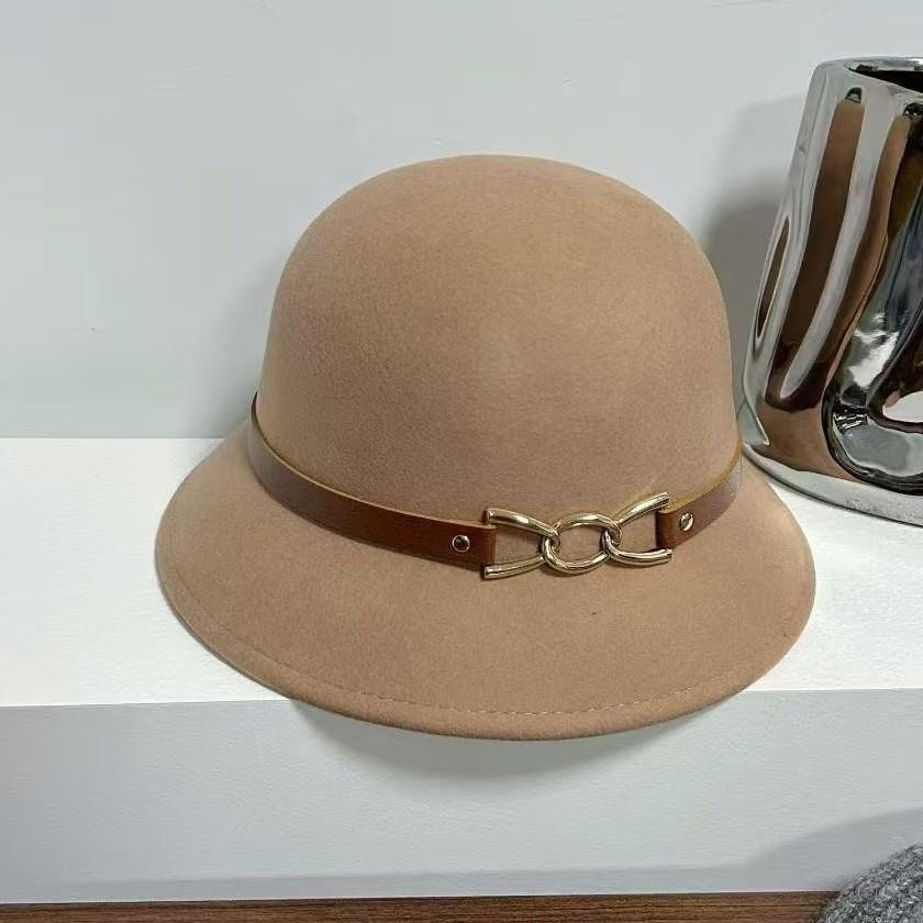 French romantic lady style hat women's autumn and winter small edge top hat belt buckle wool bucket hat showing washbasin hat