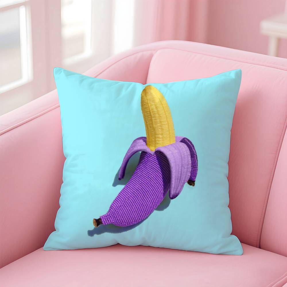 Creative Food Fruit Print Pillow Case Anti-dustmite Pillow Invisible Zipper Silky Short Plush Sofa Cushion Cover