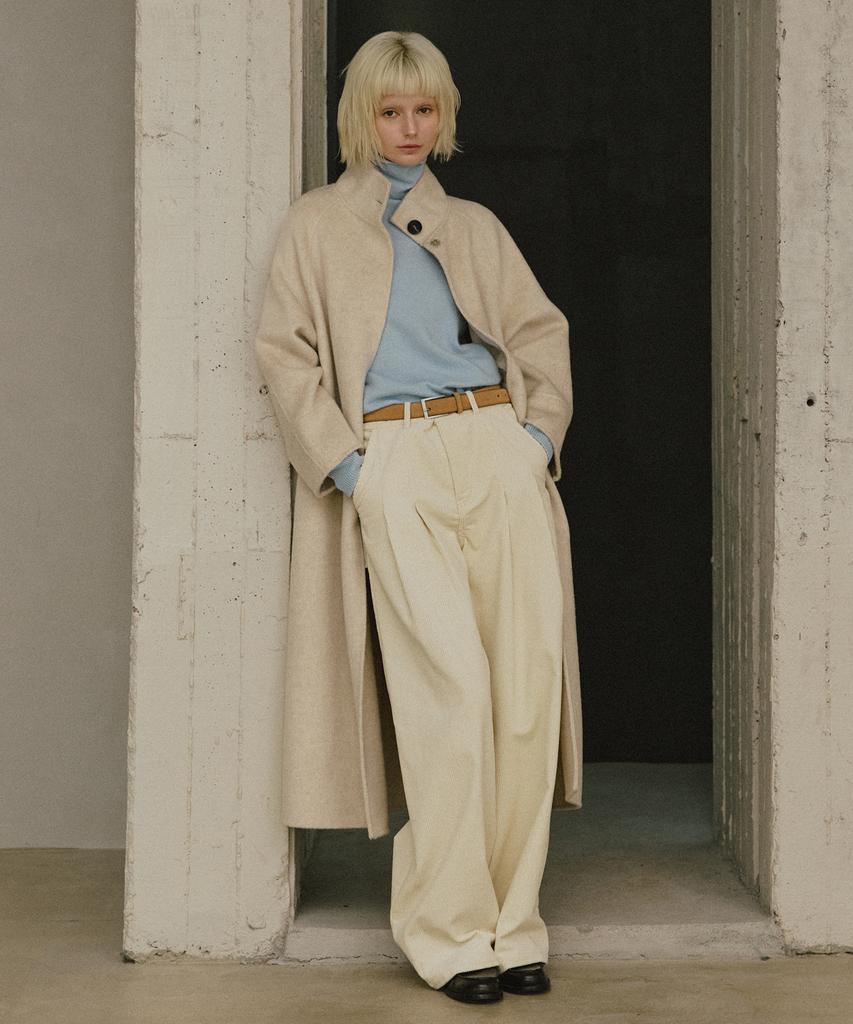 Leftseoul Cashmere Handmade High-Neck Long Coat [Oatmeal]