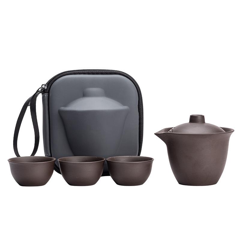 Travel Tea Set Kuaike Cup One Pot Three Cups Teapot Teacup Portable Simple Kung Fu Purple Sand Outdoor Tea Maker