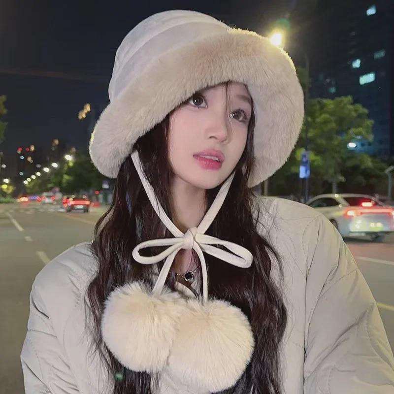 Women's Suede Mongolian Hat with Fur Ball Earmuffs - Versatile, Cute, and Warm for Autumn and Winter