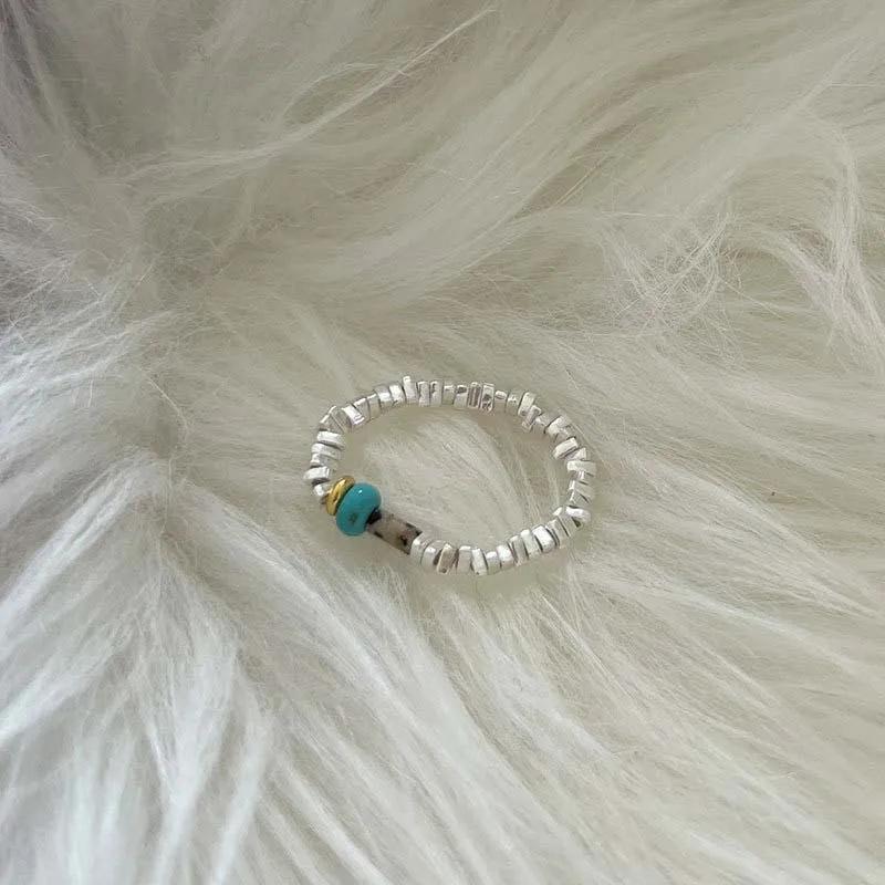 Bohemian Retro Opal Rings for Women Curved Matte Metal Beaded Ring Personality Index Finger Jewelry Girls Accessories Gift
