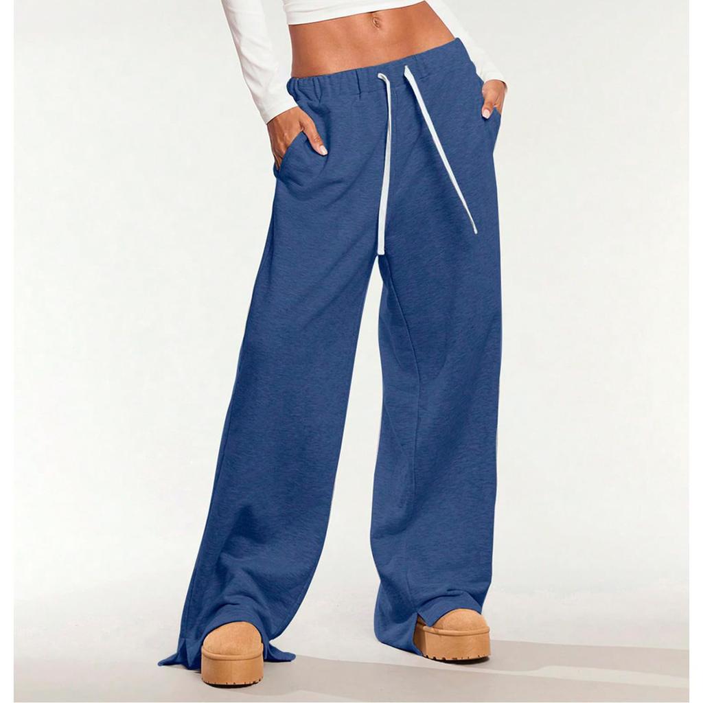 Women's Fashionable Solid Color Elastic Waist Pocket Casual Sports Pants