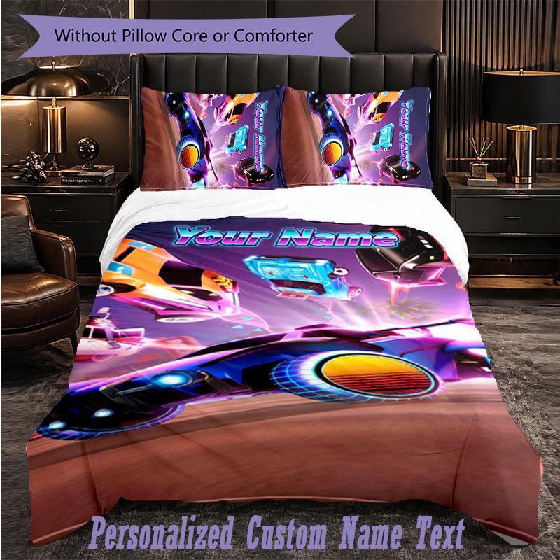 Personalized 3Pcs Bedding SetRocket League Custom Text Duvet Cover Pillowcase Set Bedroom Gift