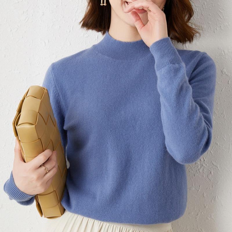 Fashion Half High Collar Slim Fit Autumn Sweater Women Winter Long Sleeve Pullovers Women Solid Base Sweaters Elegant Casual Warm Lady Jumpers 25634