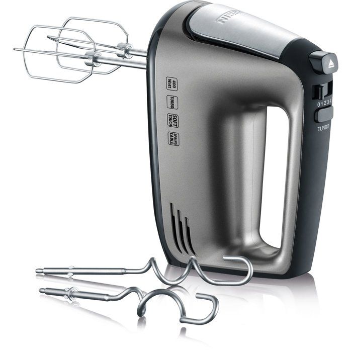 Batteur électrique - SEVERIN - HM3832 - 400 W - 2 fouets + 2 crochets a pétrir - 5 vitesses + turbo - Noir / Inox