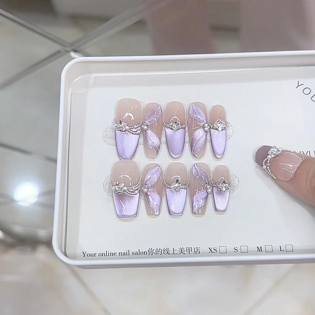 Hand-woven Armor Purple Dream Ribbon Three-dimensional Hand-painted Purple Ribbon Cat Eyes Pure Temperament Manicure Sticker