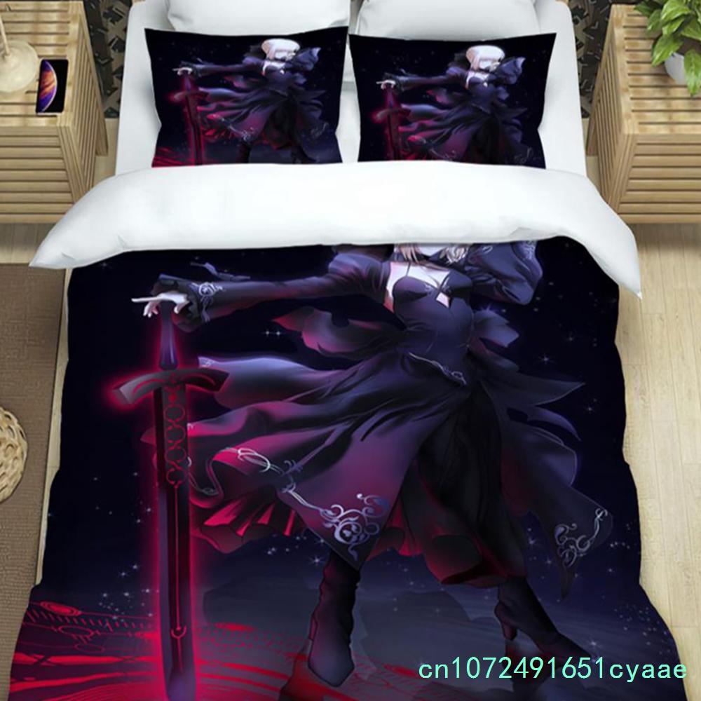 Fate/stay Night HD Print Three Piece Bedding Set Fashion Article Boys Or Adults For Beds Quilt Covers Pillowcases Gift