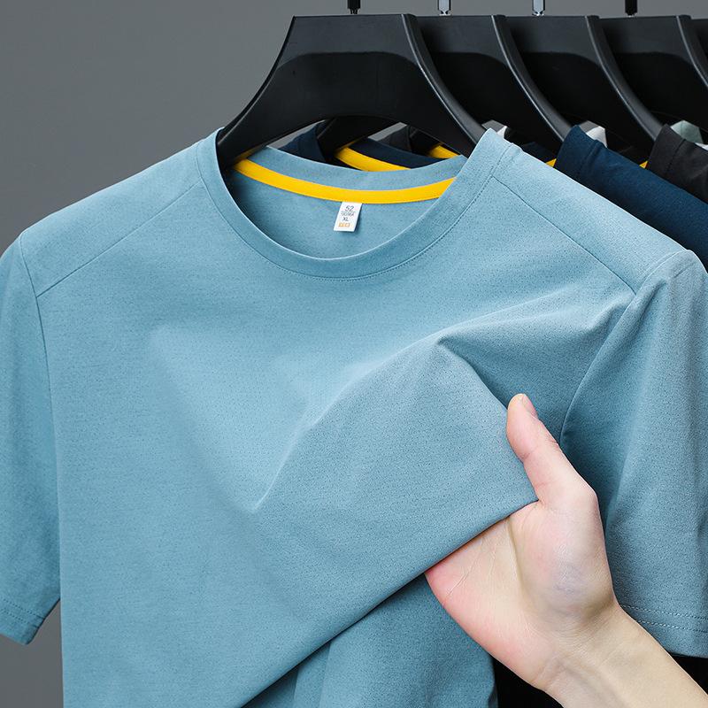Men'S T-Shirt Polo Shirt, Thin Bottoming Shirt, Solid Color Top, Short-Sleeved Crew Neck T-Shirt.
