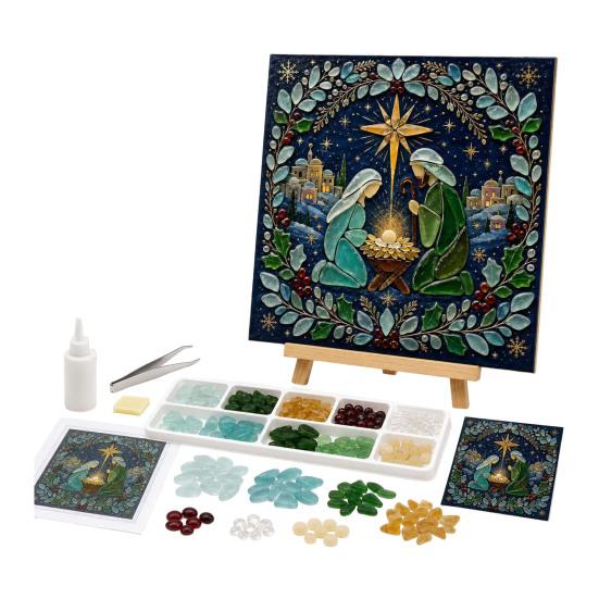 Cozy Holiday Afternoon Activities Christmas Lighthouse Mosaic Art Kit for Adults, DIY Coastal Craft with Acrylic Tiles Colorful Pieces, Decoration