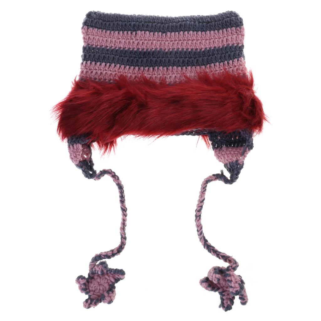 High Elastic Windproof Cat Ear Hat Knitted Stripe Pattern Hat for Women Men Keep Ear Warm Hat with Dangle Star Tassels
