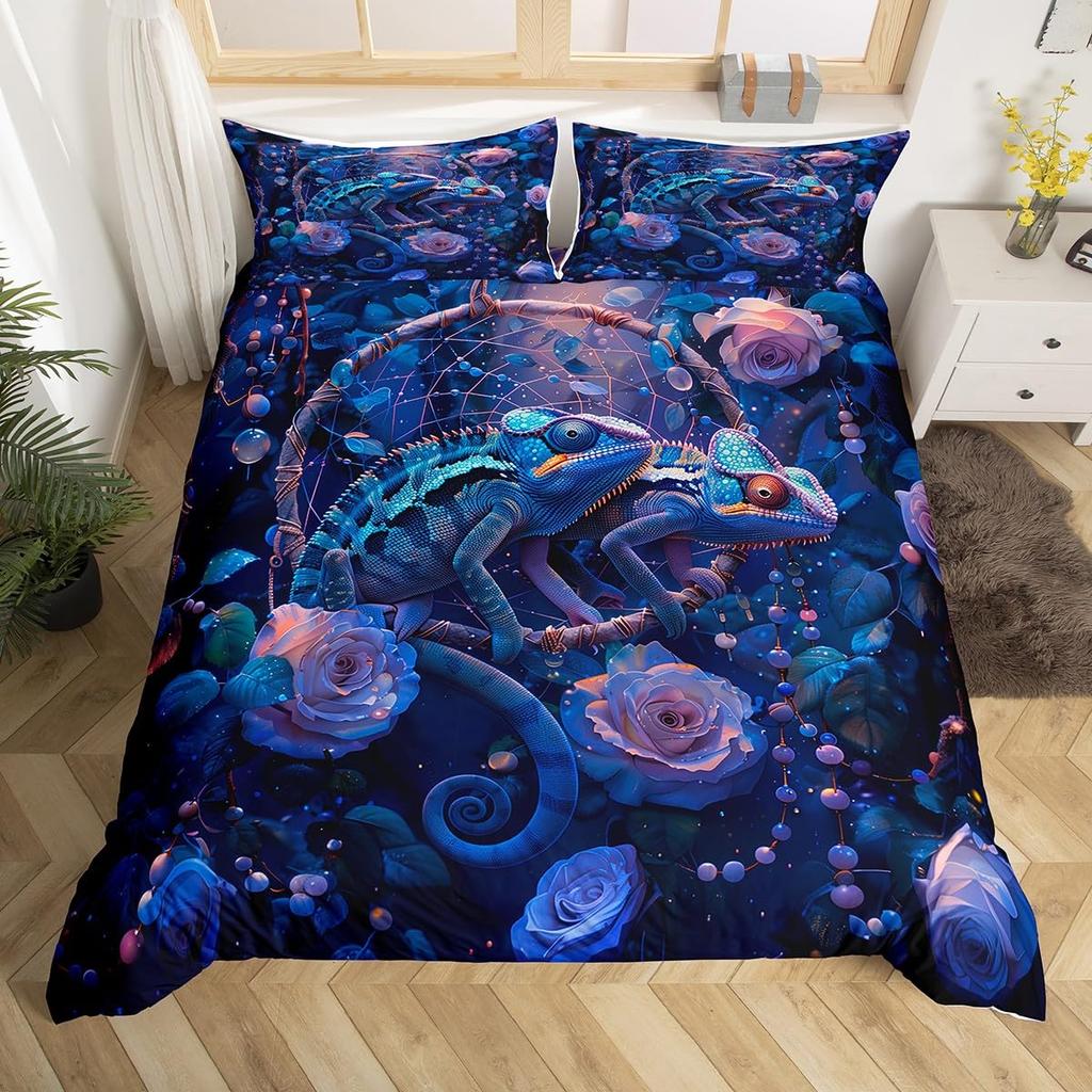 Zestawy poszewek na kołdrę Kameleon dla nastolatków Rozmiar Queen King Lekki zestaw poszewek na kołdrę puchową Wzór zwierzęcy Wystrój sypialni Bez kołdry