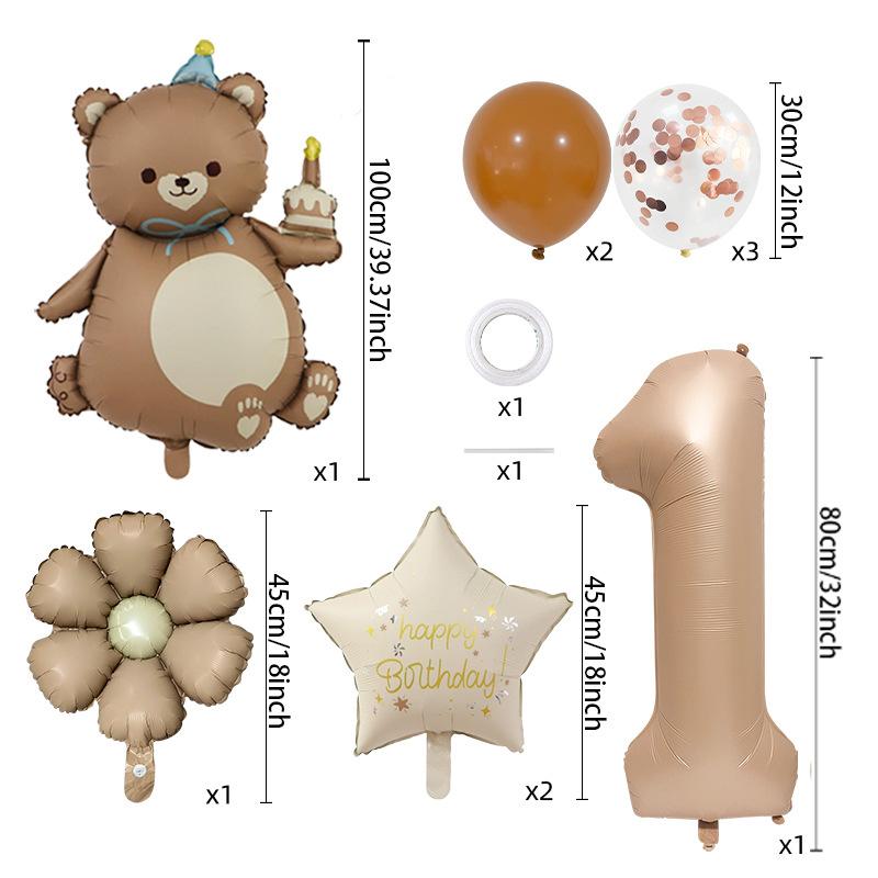 Cake Bear Birthday Hat Aluminum Film Balloon Party Background Props Daisy Birthday Kindergarten Digital Arrangement