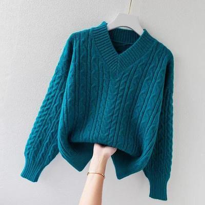 Autumn New Women's Soft Waxy Inner with Autumn and Winter New Retro Twist Lazy Wind Pullover Bottoming Sweater