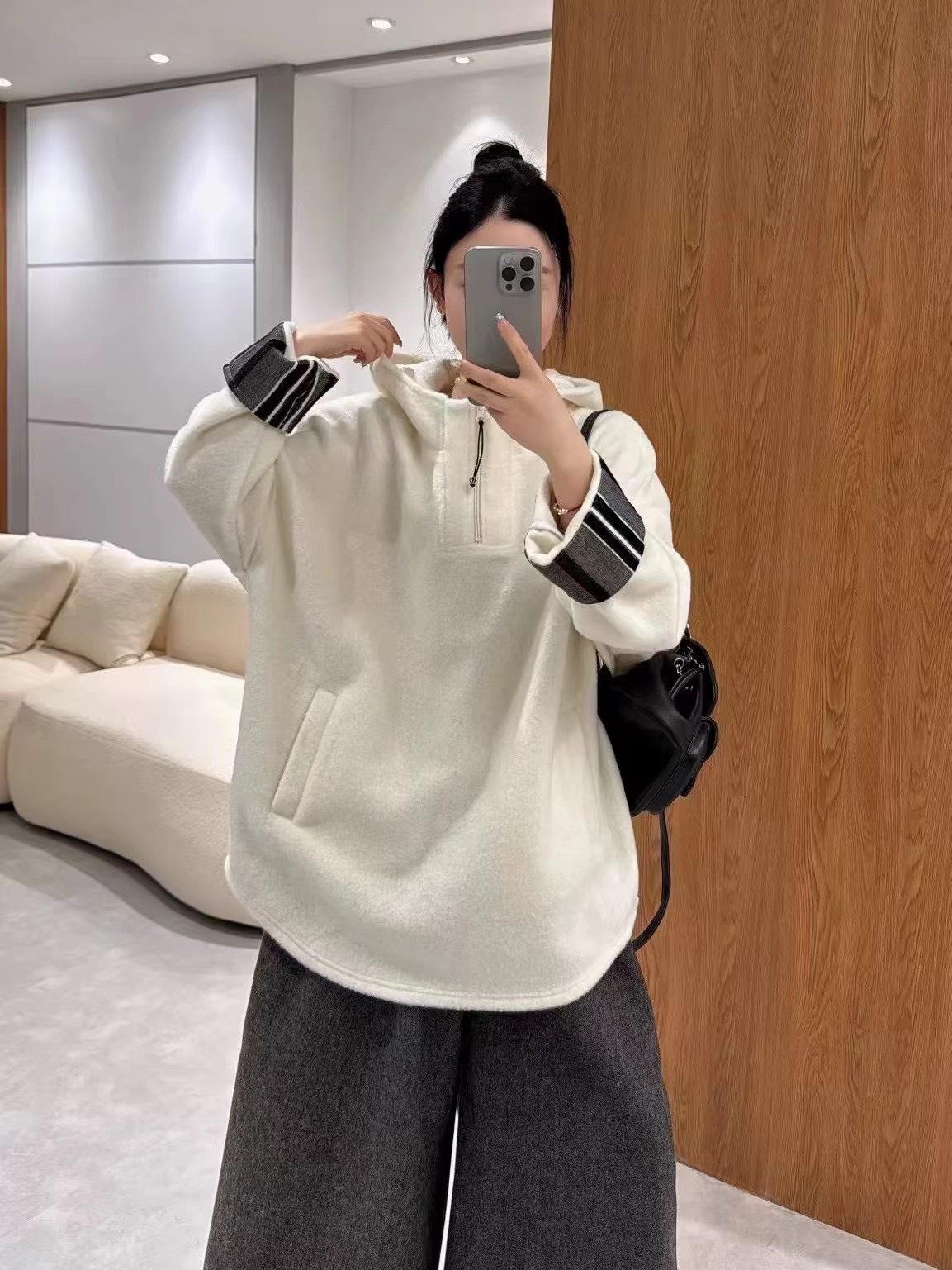 

Женский модный свитшот с капюшоном из шерстяной смеси: Средней длины, свободного кроя, стиль, закрывающий бедра, для осени/зимы 2025 Medium грязно-белый