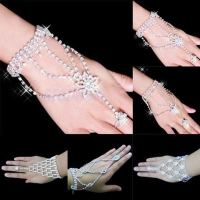 Gelin Düğün Kristal Rhinestone Köle Bilezik Bileklik Koşum ve Yüzük Manşet